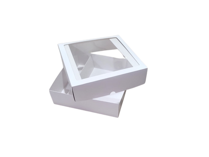 Cutie carton albă cu capac transparent, 20x20x6 cm