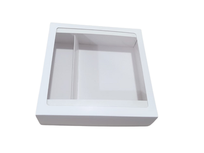 Cutie carton albă cu capac transparent, 20x20x6 cm – imagine 3