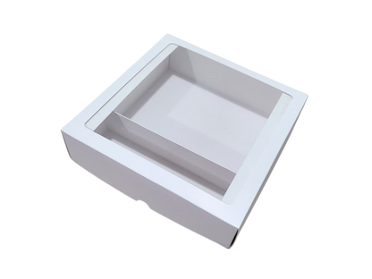 Cutie carton albă cu capac transparent, 20x20x6 cm – imagine 2